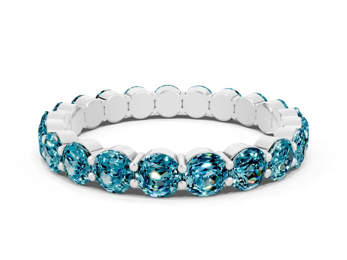 Round Blue Topaz Eternity Band with U-Prong Setting Platinum