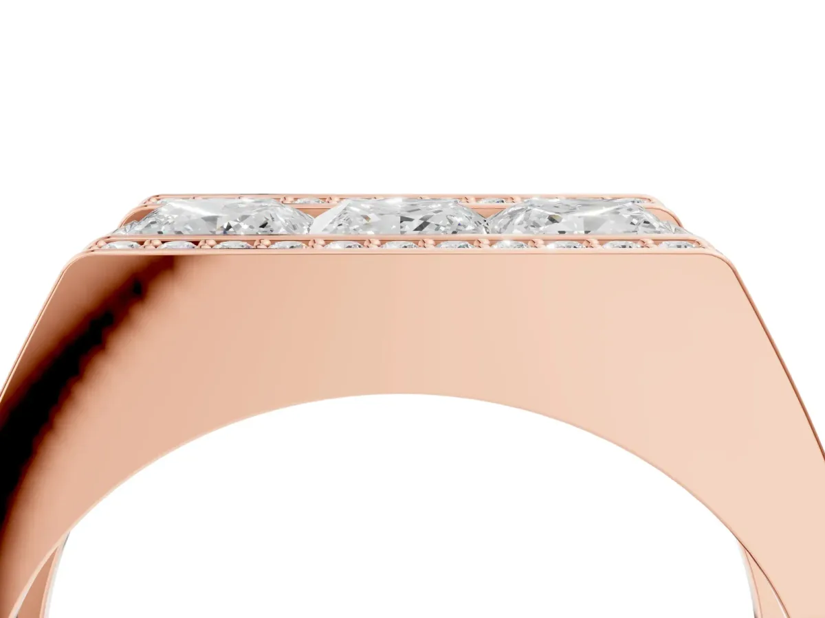 Princess and Round Diamond Channel Pavé Mens Band Rose gold