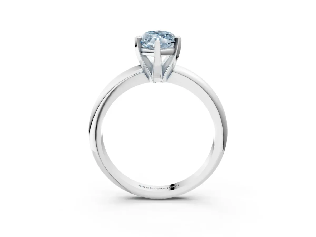 Fancy Blue Marquise Cut Diamond Solitaire Engagement Ring with Round Band and Four-Prong Setting Platinum