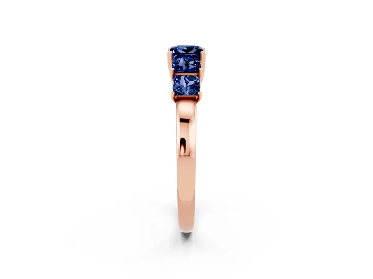 Princess Cut Five-Stone Blue Sapphire Ring with Classic Prong Setting Rose gold