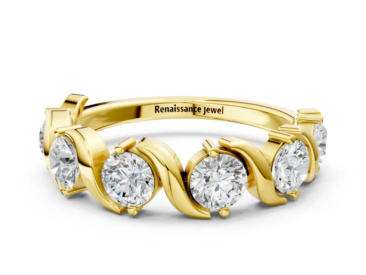 Round Diamond Half Eternity Band with Wave Prong Setting Yellow gold