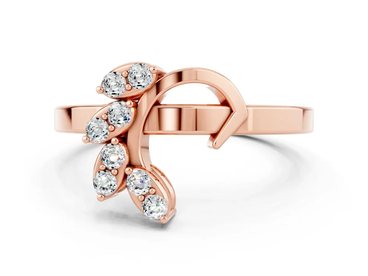 Marquise Moissanite Cluster Bypass Ring with Prong Setting Rose gold