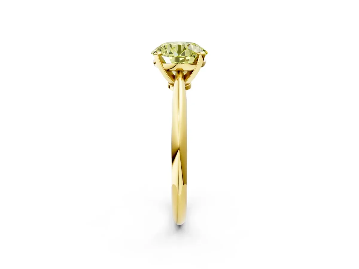 Fancy Yellow Round Cut Diamond Solitaire Engagement Ring with Classic Band and Four-Prong Setting Yellow gold