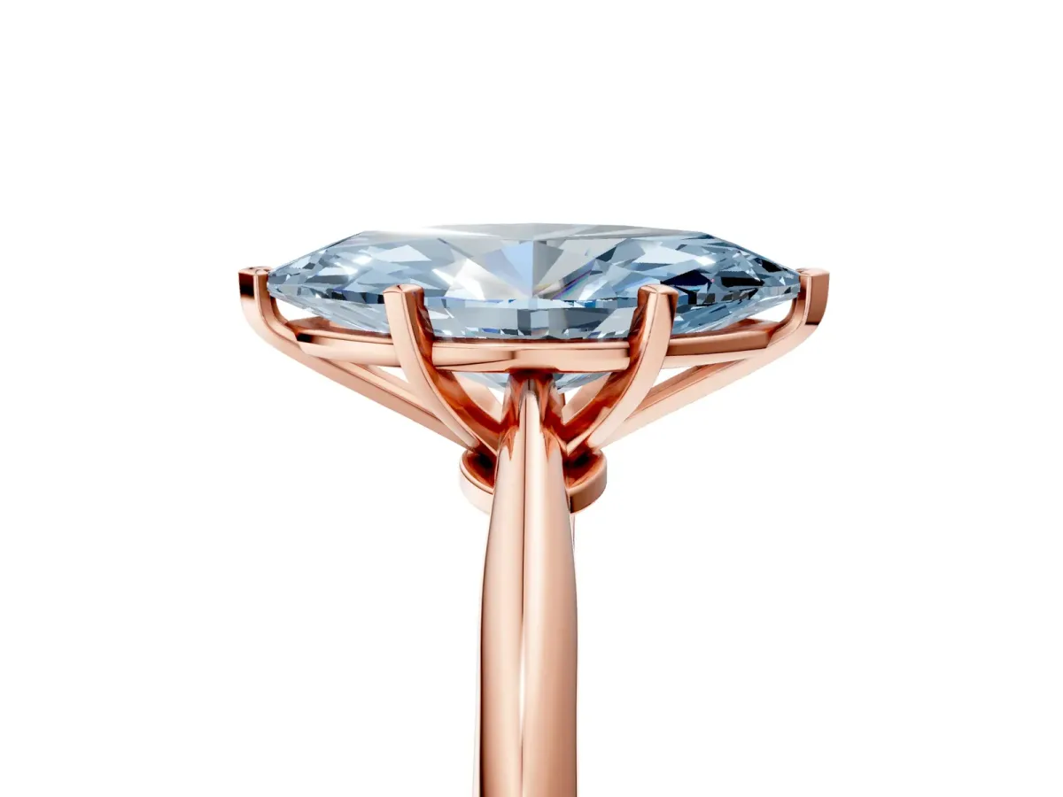 Fancy Blue Marquise Cut Diamond Solitaire Engagement Ring with Classic Band and Four-Prong Setting Rose gold