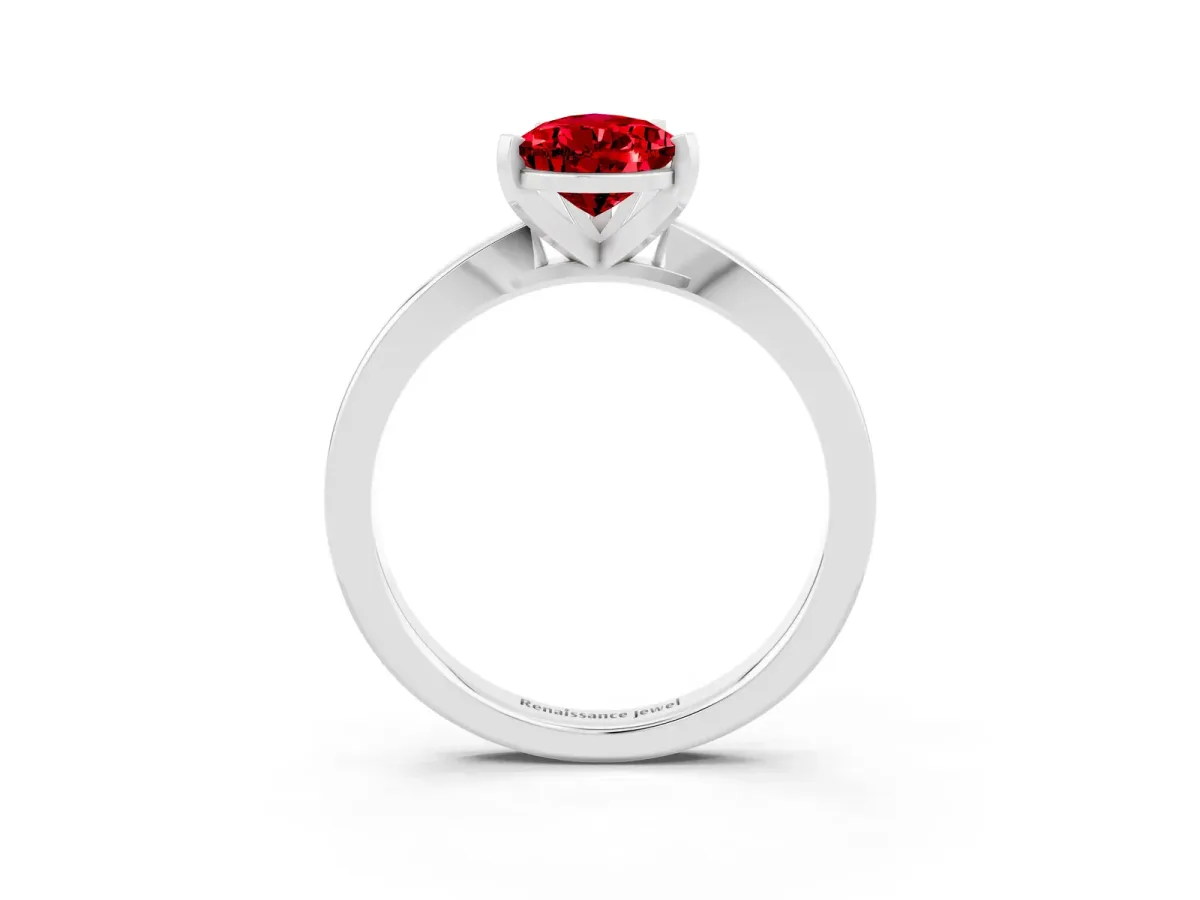 Pear Cut Ruby Solitaire Engagement Ring with Classic Band and Four-Prong Setting Silver