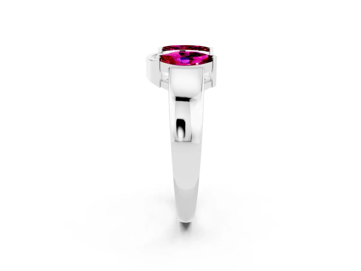 Marquise Garnet Open Band Ring with Tension Setting White gold