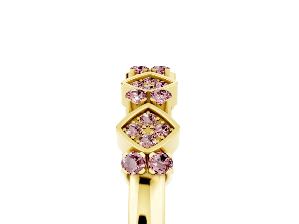 Pavé Cushion Morganite Cluster Eternity Band with Prong Setting Yellow gold