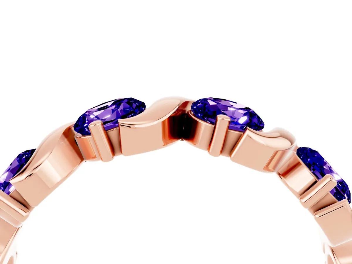 Six-Stone Round Tanzanite Wave Band with Shared Prong Setting Rose gold