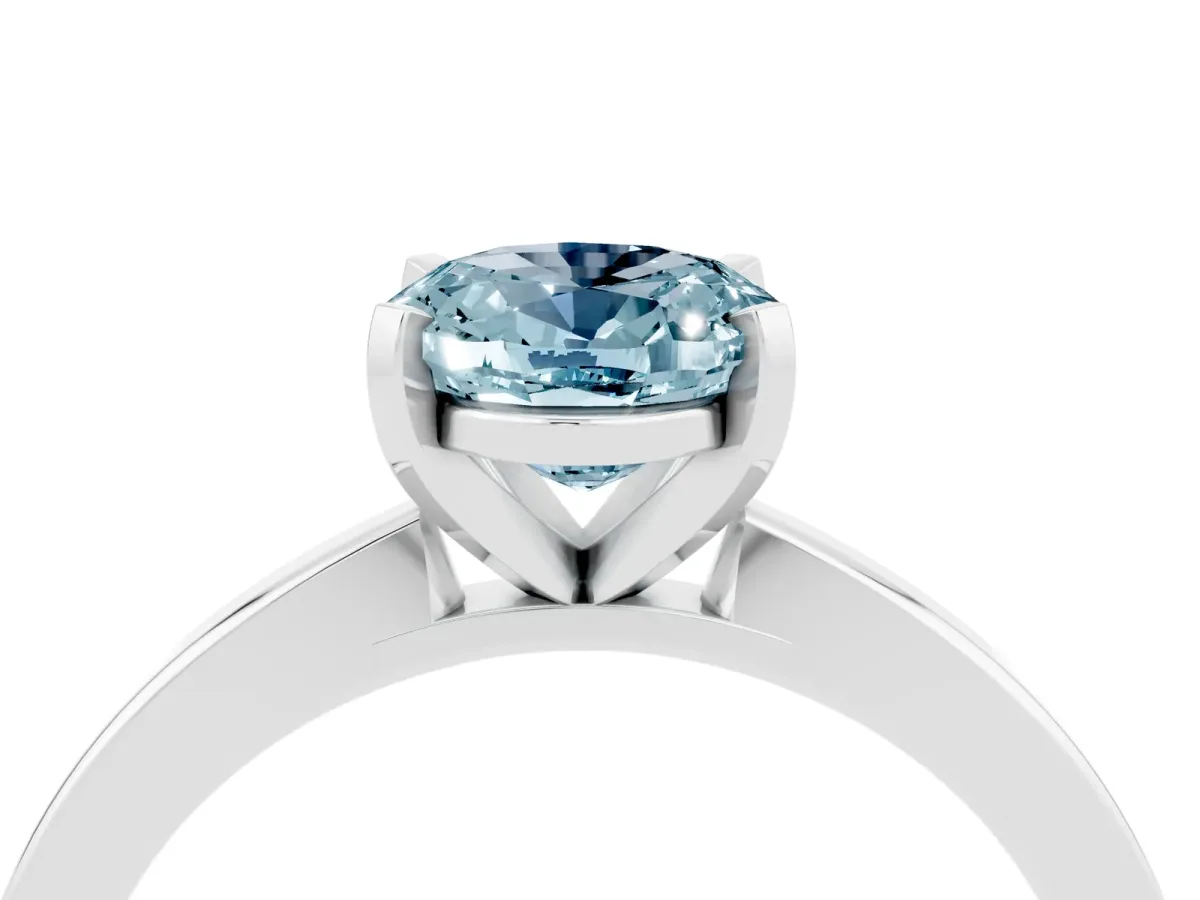 Oval Cut Aquamarine Solitaire Engagement Ring with Classic Band and Four-Prong Setting Platinum