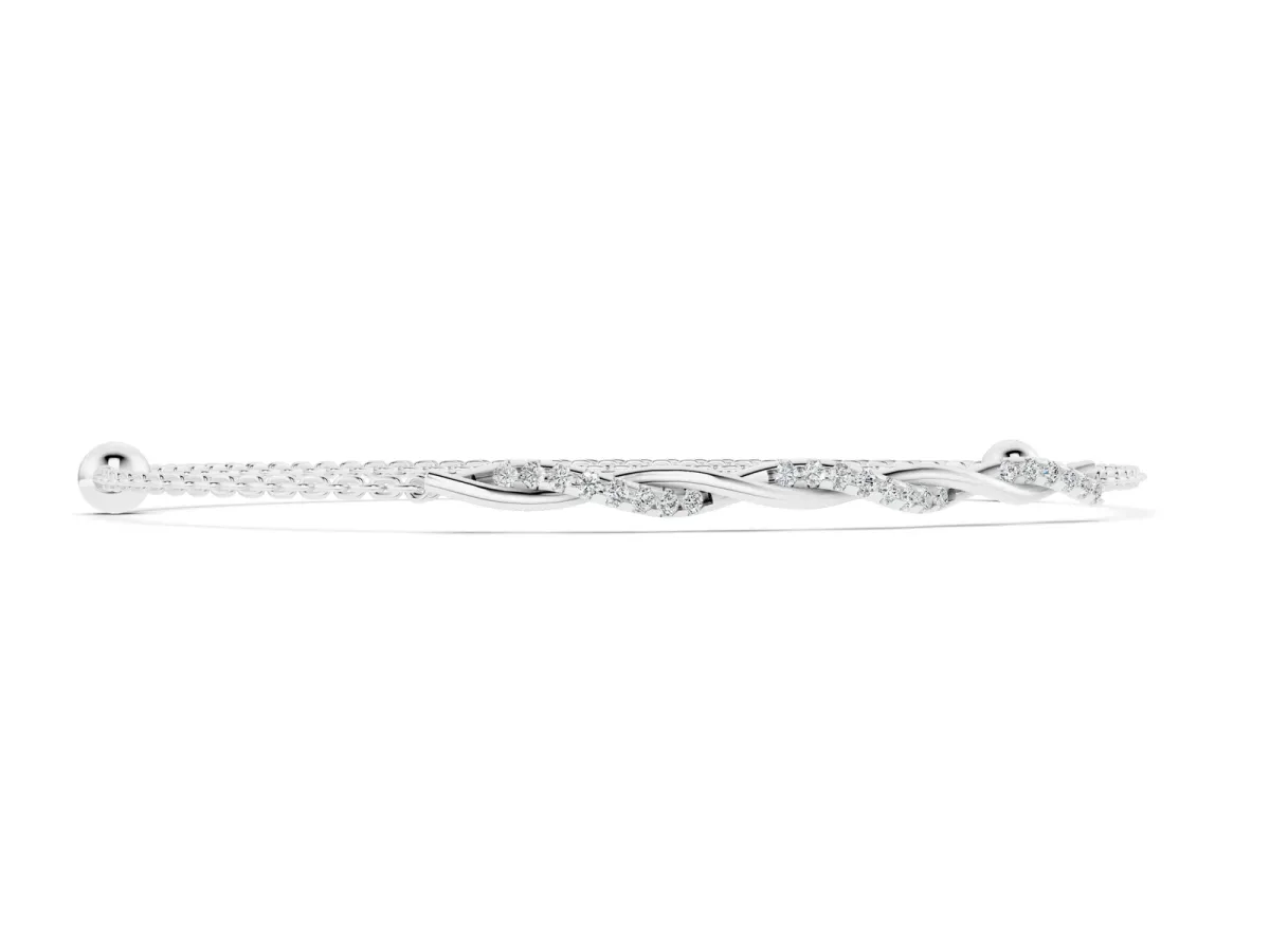 Twisted Diamond Round-Cut Cable Chain Bracelet with Bezel Setting White gold