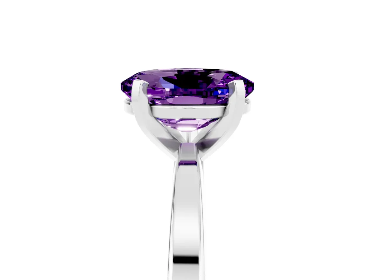 Oval Cut Amethyst Solitaire Engagement Ring with Classic Band and Four-Prong Setting White gold