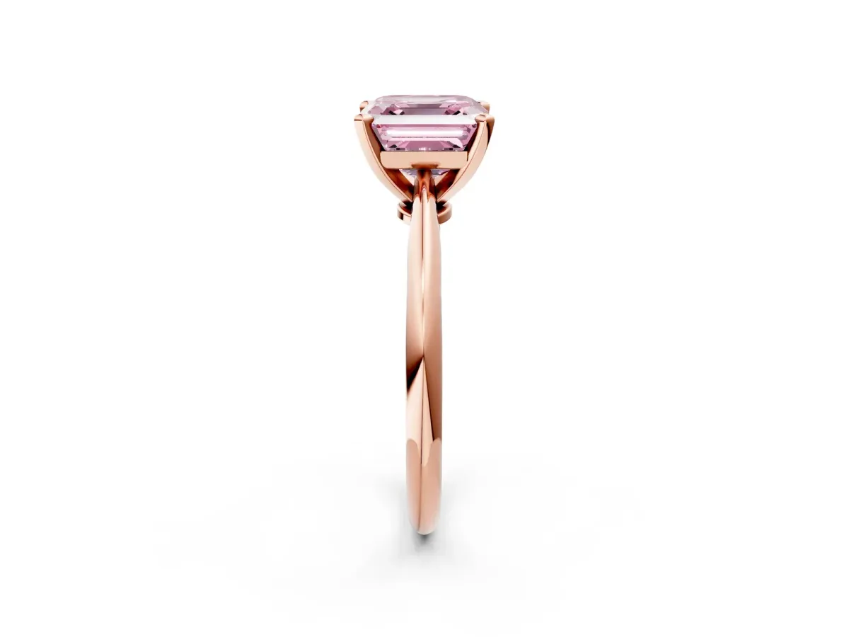 Fancy Pink Asscher Cut Diamond Solitaire Engagement Ring with Classic Band and Four-Prong Setting Rose gold