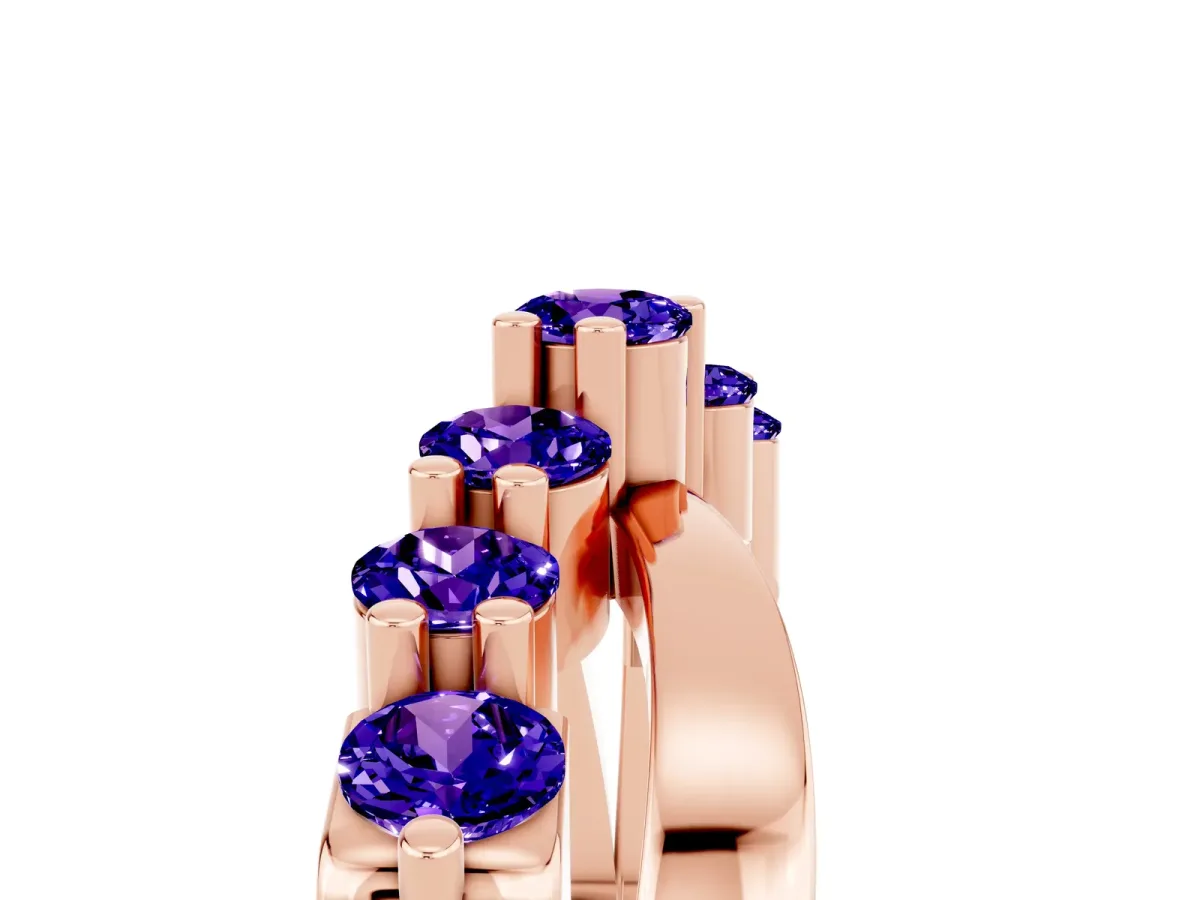 Round Tanzanite Prong-Set Crossover Band Rose gold