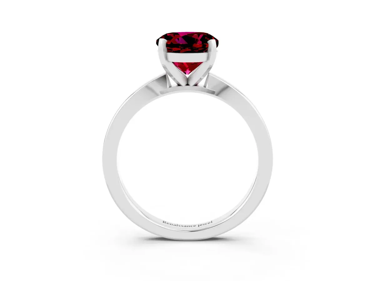 Round Cut Garnet Solitaire Engagement Ring with Classic Band and Four-Prong Setting Silver
