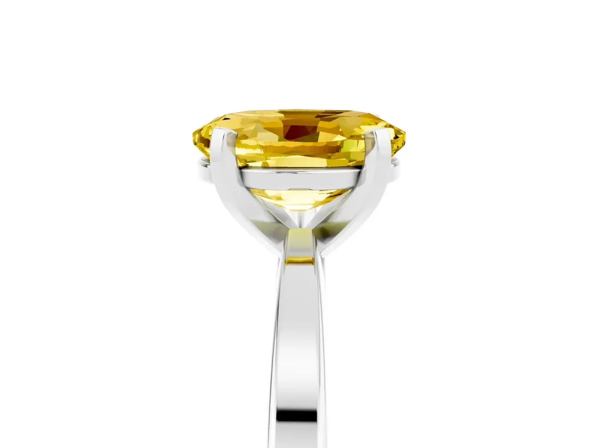 Oval Cut Yellow Sapphire Solitaire Engagement Ring with Classic Band and Four-Prong Setting Silver