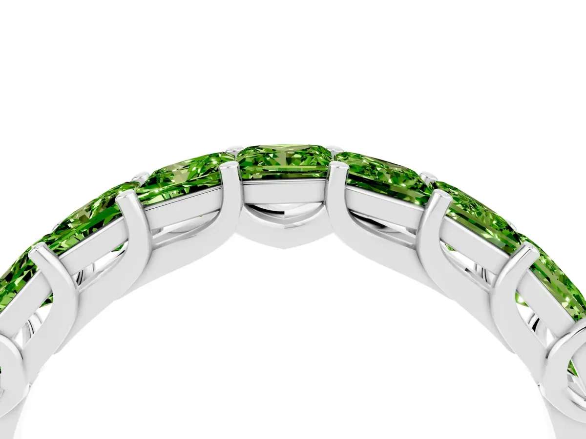 Princess Cut Peridot Channel-Set Eternity Band with Prong Setting Platinum