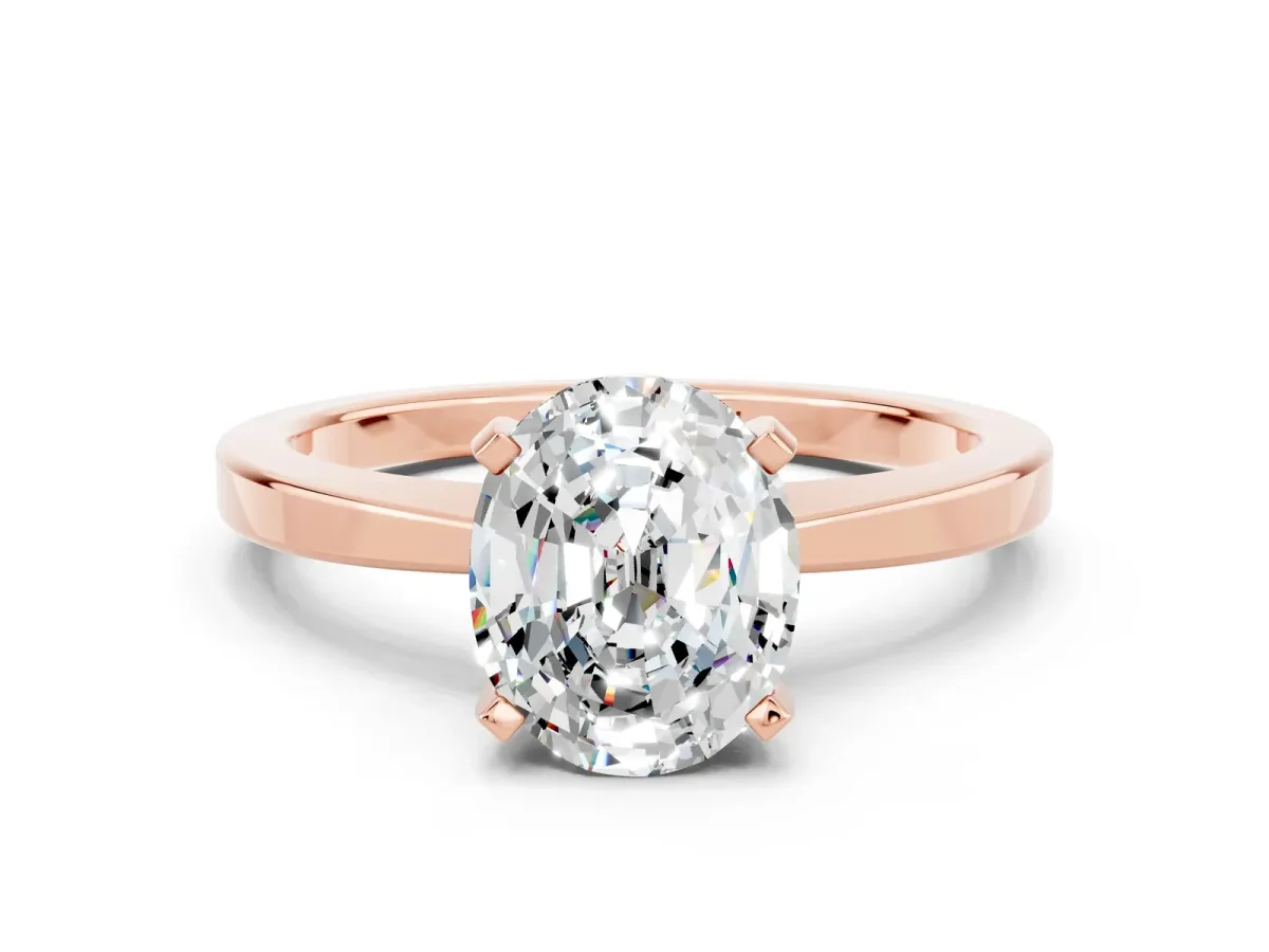 Oval Cut Moissanite Solitaire Engagement Ring with Classic Band and Four-Prong Setting Rose gold