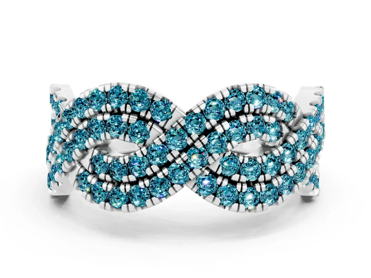 Pavé Round Blue Topaz Infinity Twist Band with Shared Prong Setting Silver