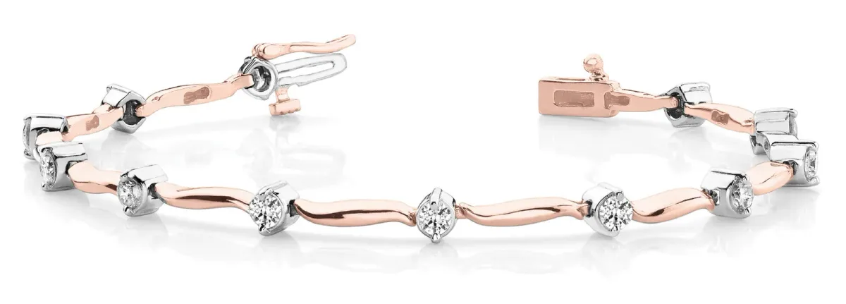 Round Diamond Bezel-Set Tennis Bracelet with S-Link Band Rose gold