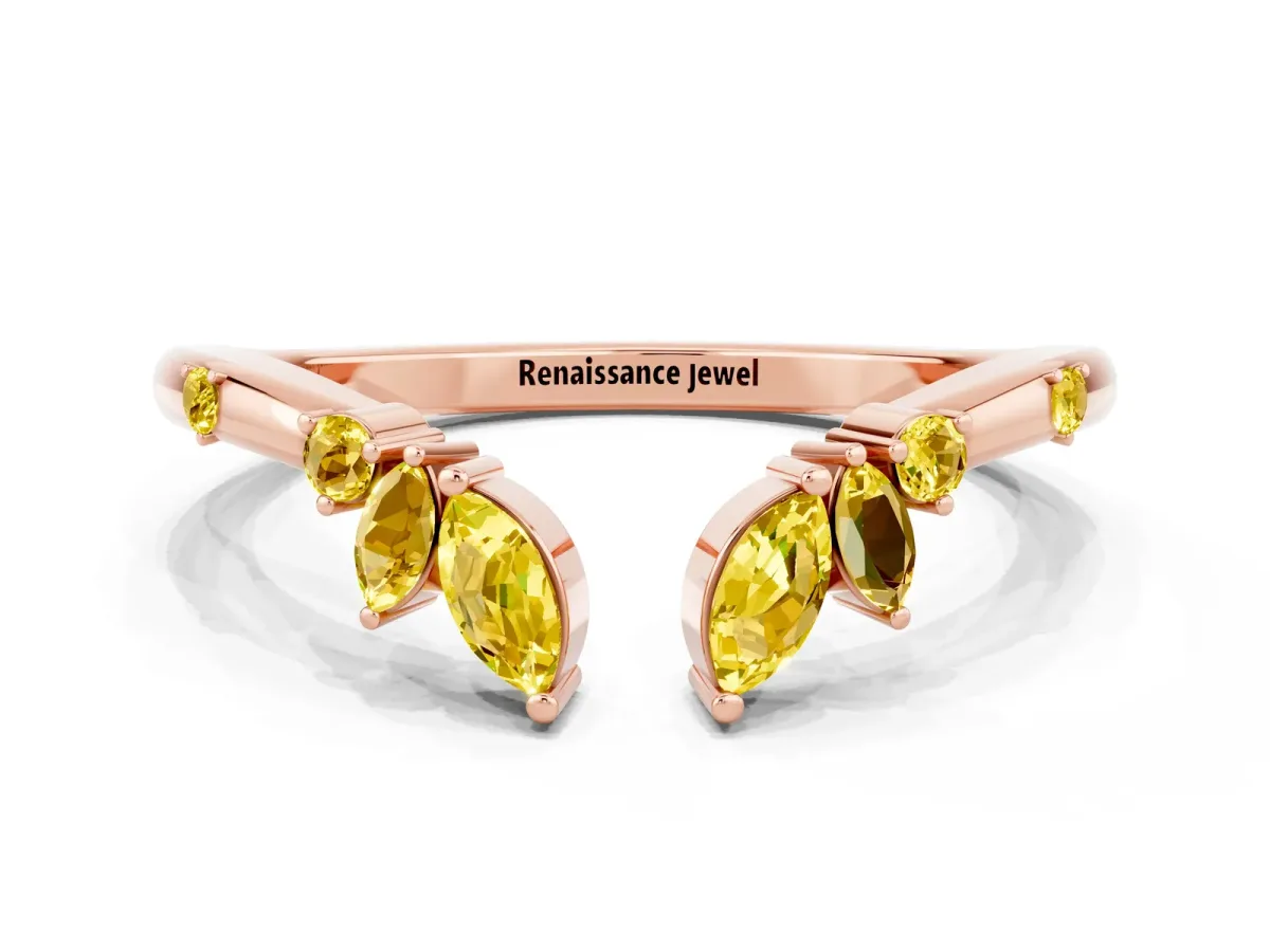Open Marquise Cluster Yellow Sapphire Band with Prong Setting Rose gold