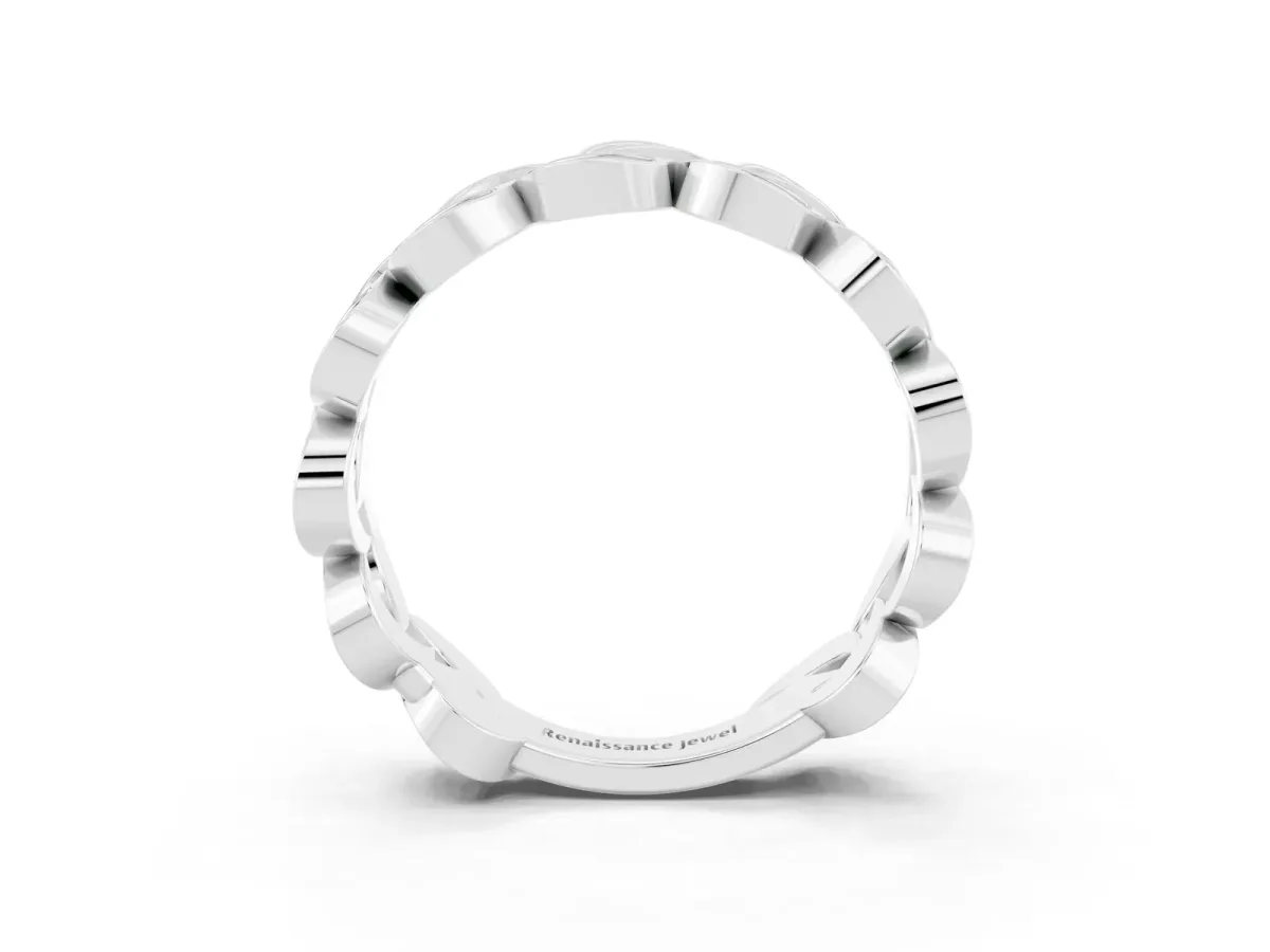 Pavé Round Emerald Interlocking Eternity Band with Bezel Prong Setting Silver