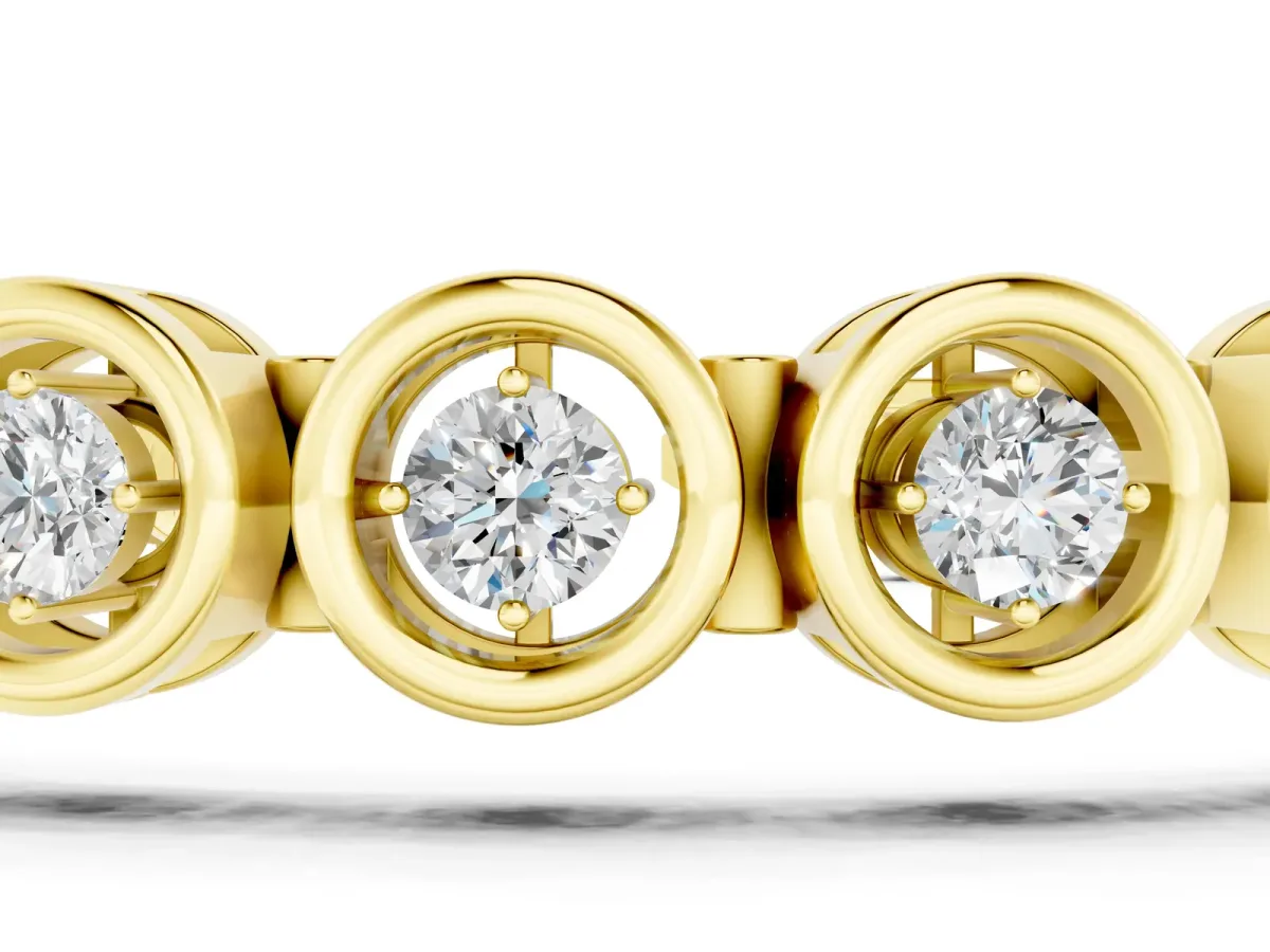 Bezel Set Round Diamond Tennis Bracelet with Open Circle Band Yellow gold