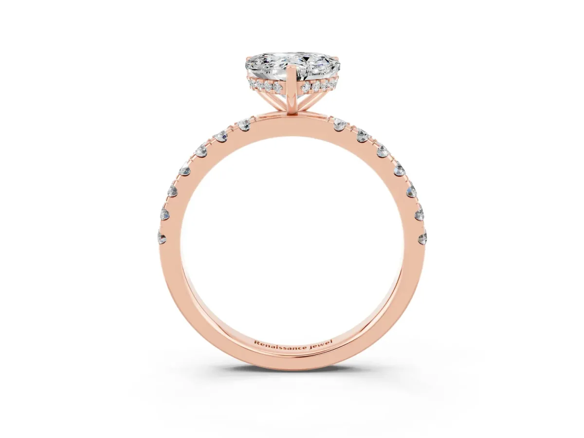 Heart Cut Moissanite Pave Band Solitaire Ring with Round and Prong Setting Rose gold