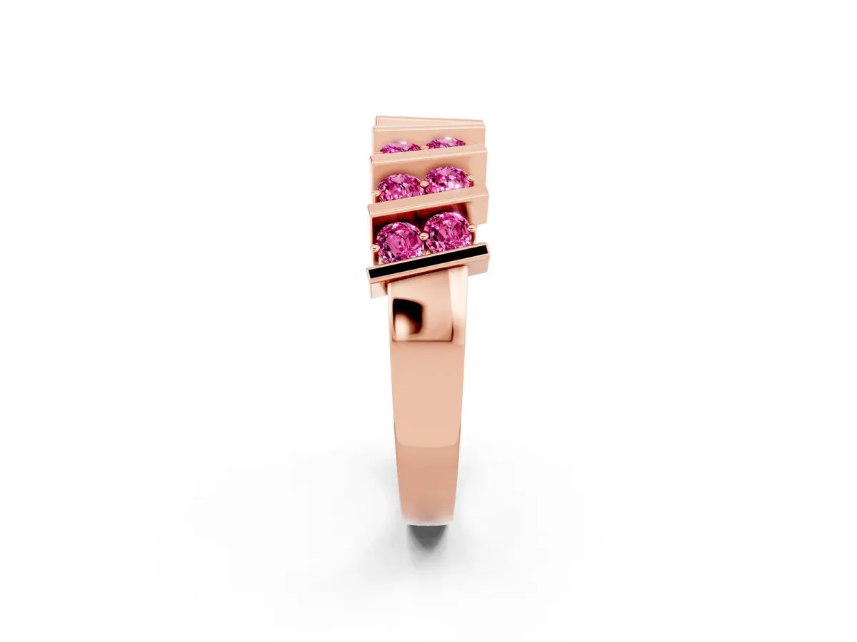 Channel Set Round Pink Sapphire Anniversary Band with Vertical Prongs Rose gold