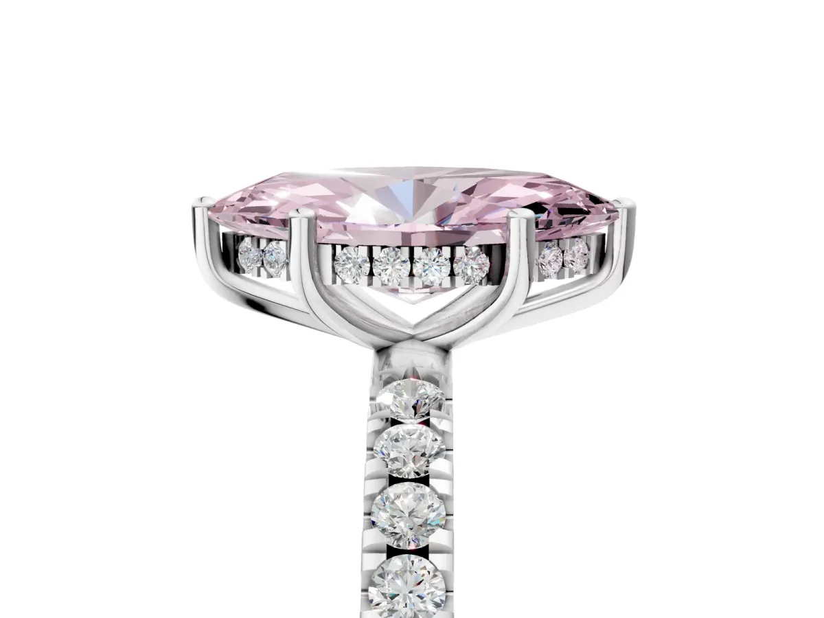 Fancy Pink Marquise Cut Diamond Pave Band Solitaire Ring with Round and Prong Setting Silver