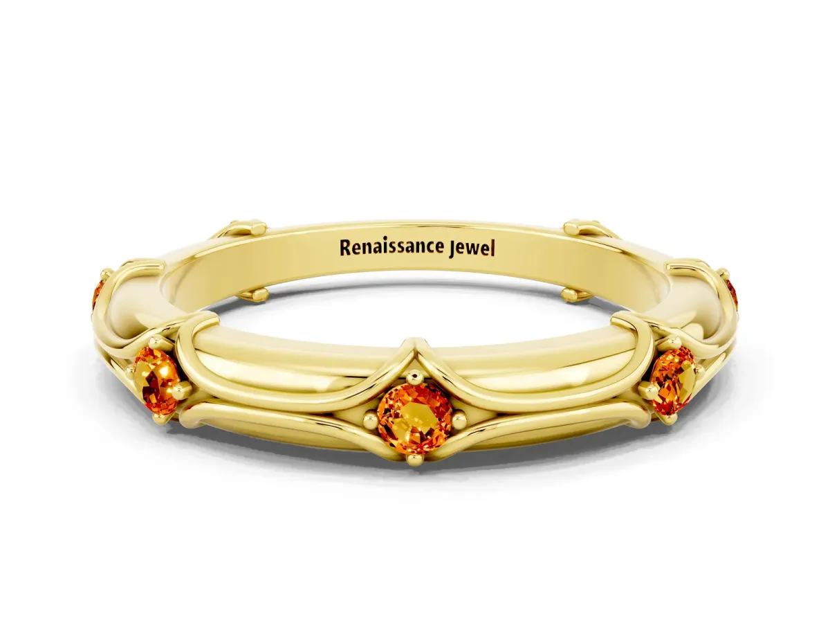 Round Citrine Prong Set Milgrain Eternity Band Yellow gold