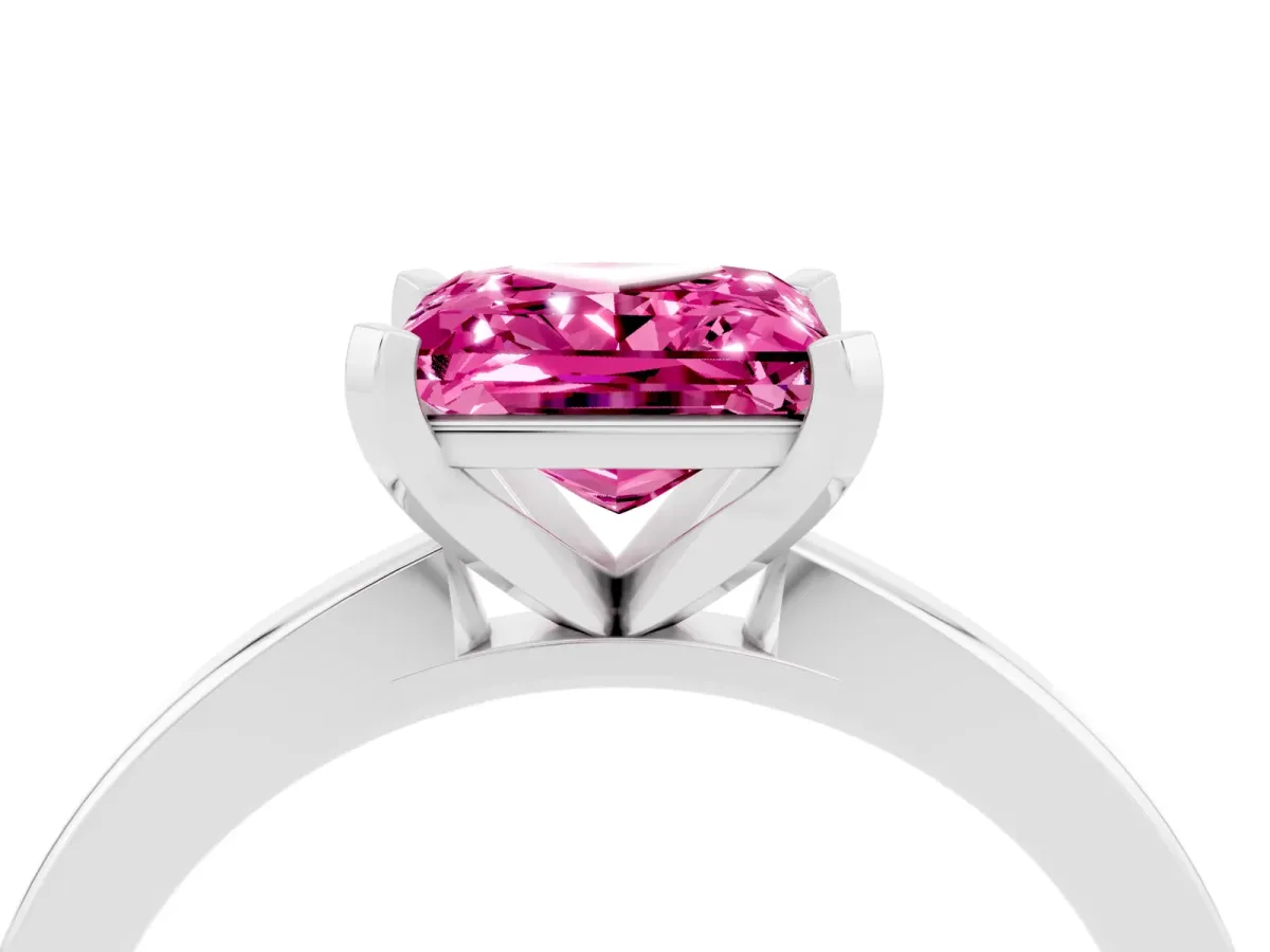 Princess Cut Pink Sapphire Solitaire Engagement Ring with Classic Band and Four-Prong Setting Silver