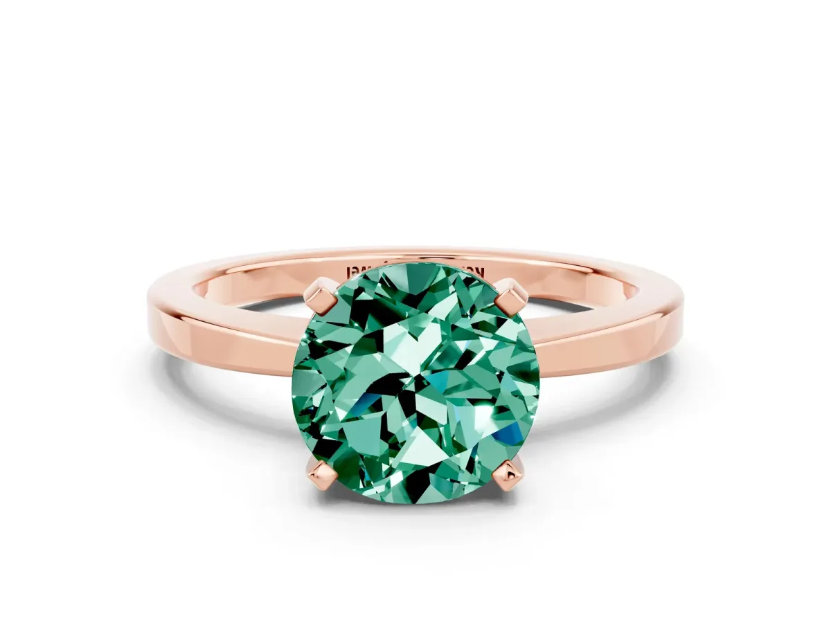 Round Cut Green Sapphire Solitaire Engagement Ring with Classic Band and Four-Prong Setting Rose gold