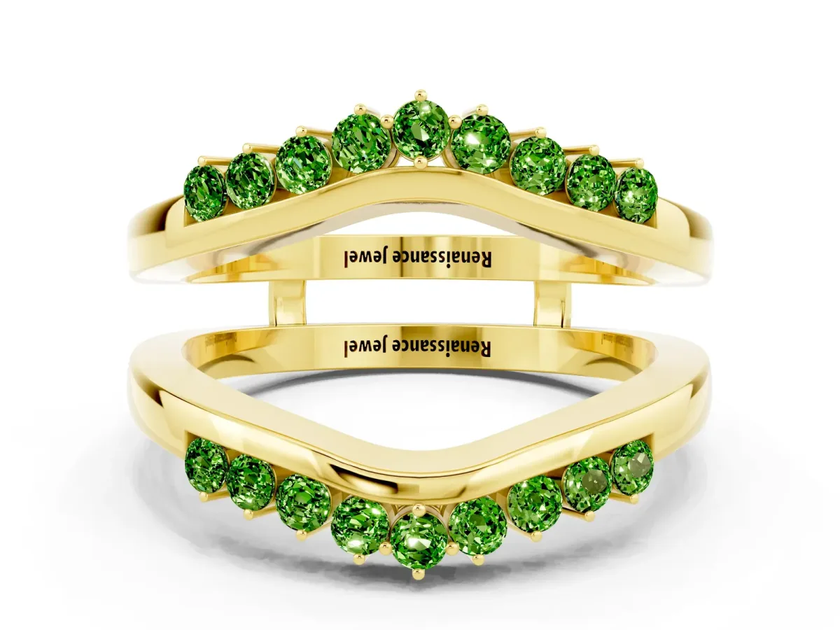 Round Peridot Chevron Contour Band with Prong Setting Yellow gold