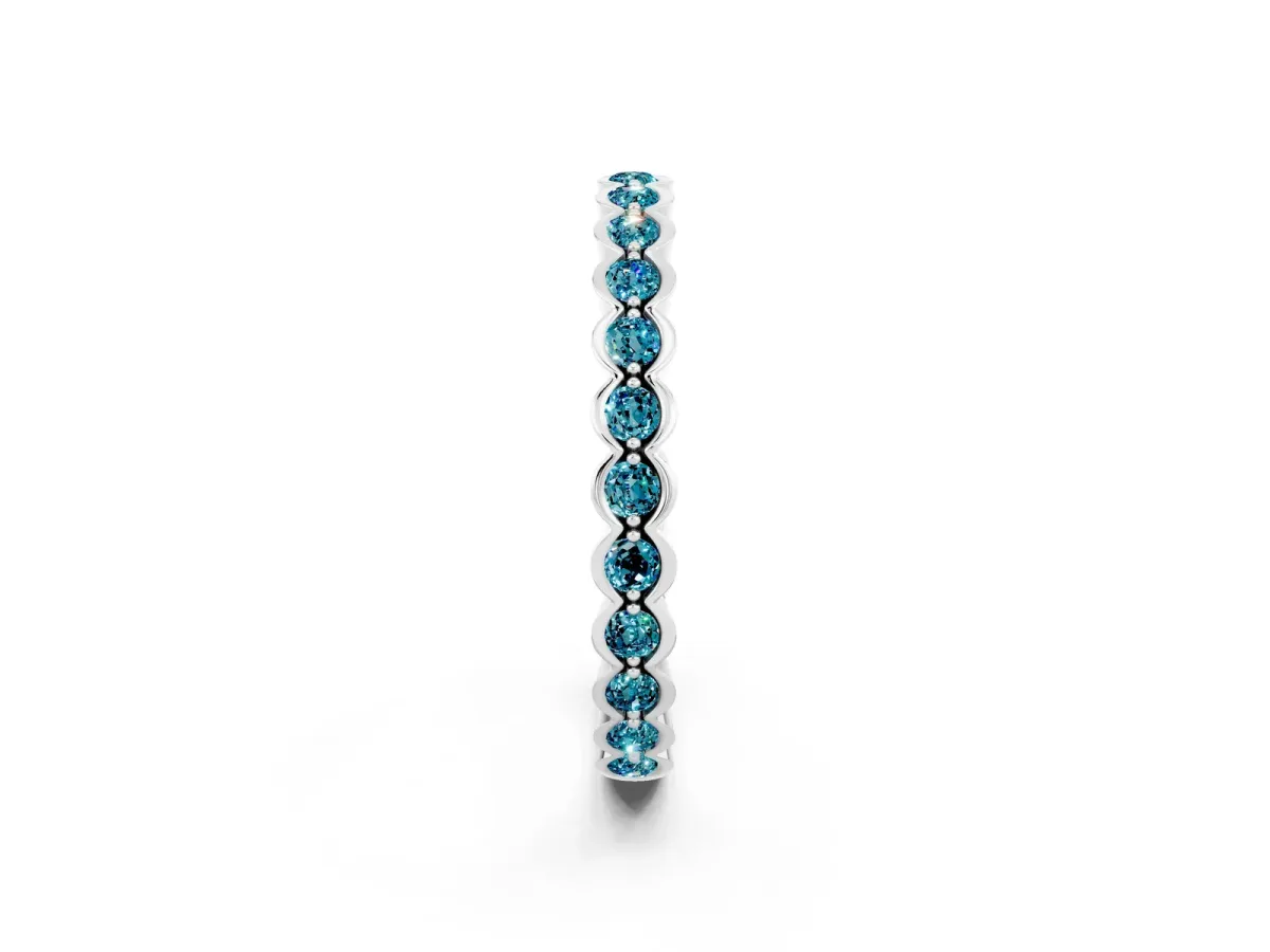 Round Blue Topaz Bezel Set Eternity Band White gold