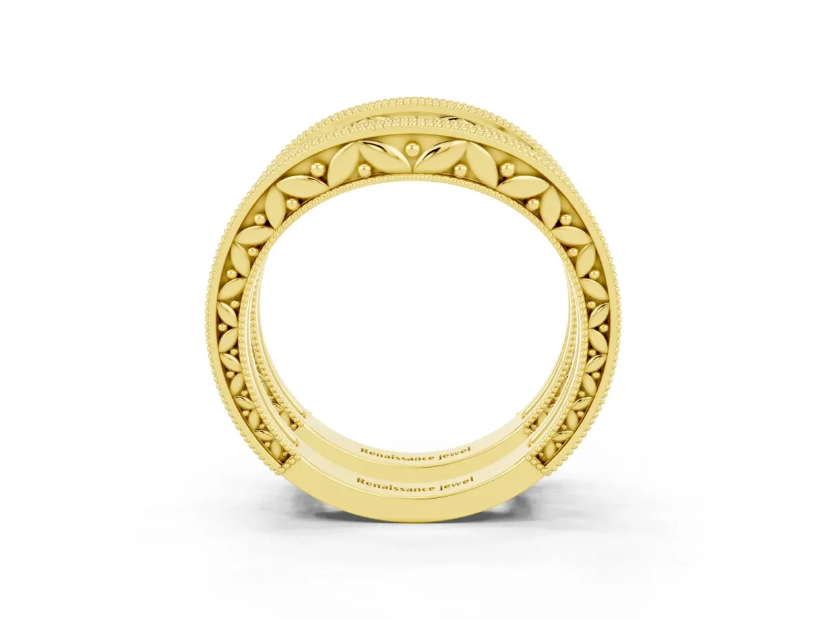 Round Pink Sapphire Milgrain Eternity Band with Channel Setting Yellow gold