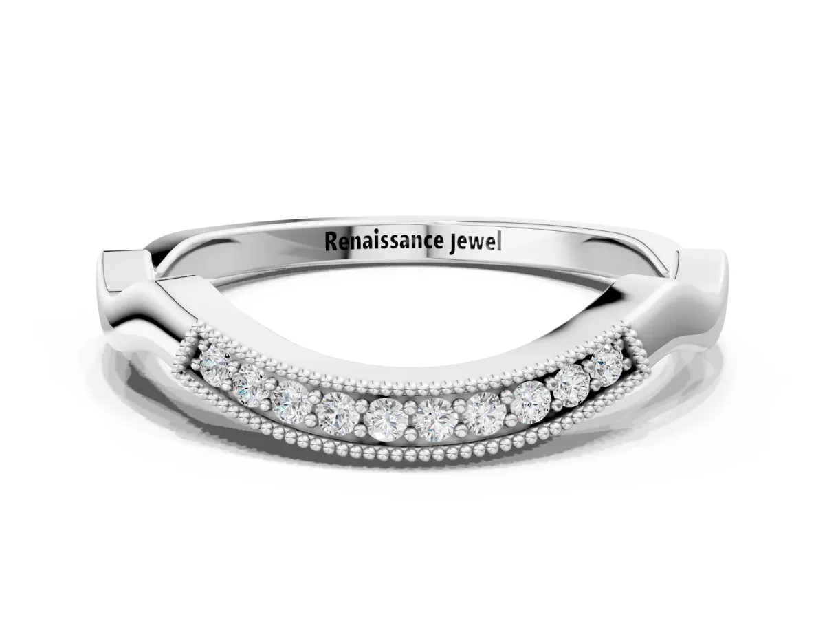Milgrain Curved Diamond Pavé Band with Round Stones White gold
