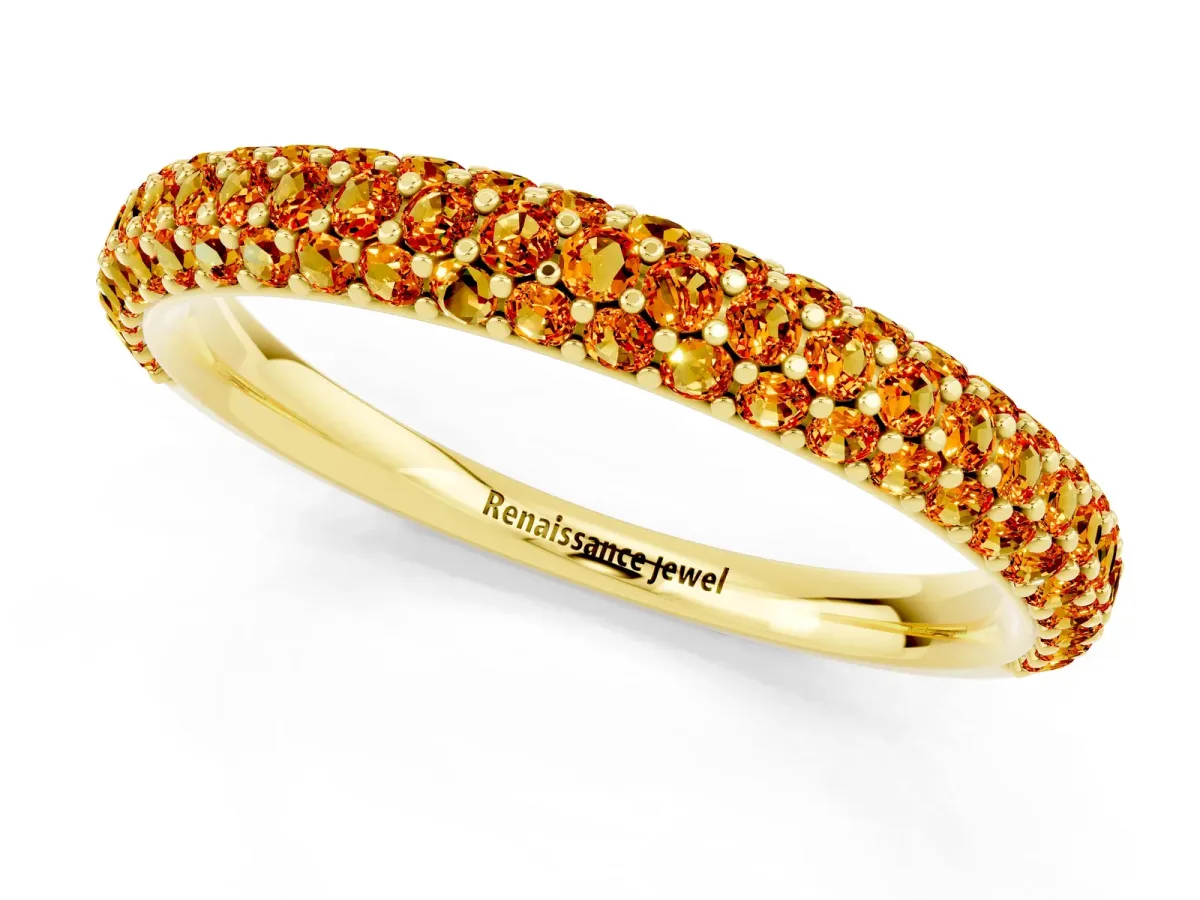 Round Citrine Pavé Eternity Band with Shared Prong Setting Yellow gold