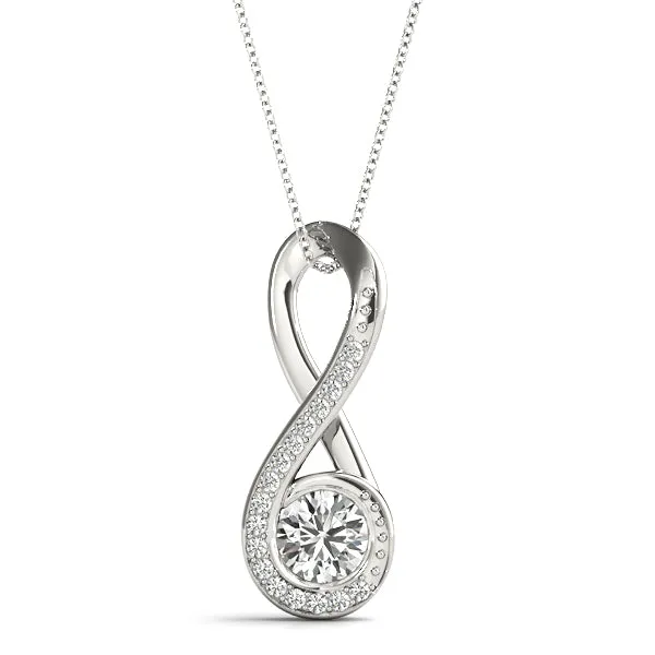 Infinity Pavé Round Diamond Bezel Pendant White gold