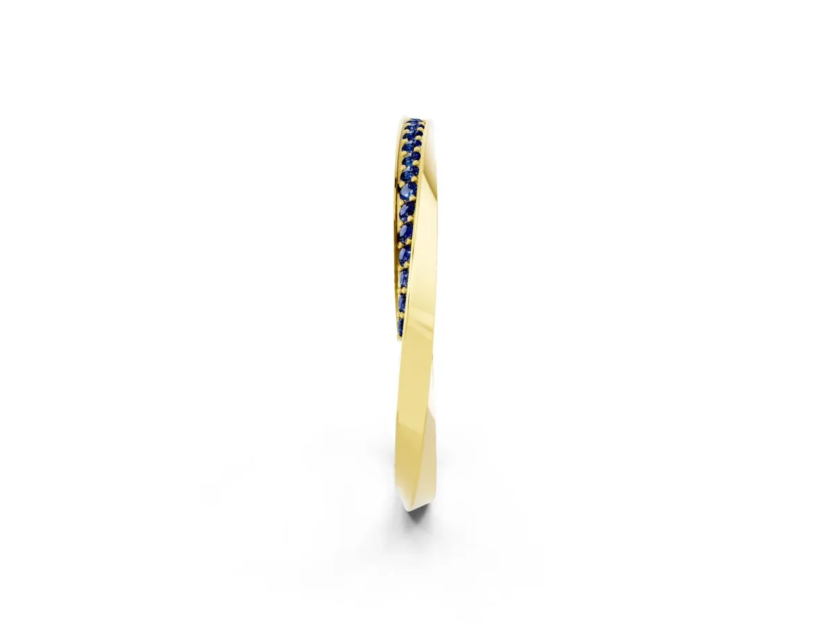 Pavé Round Blue Sapphire Twist Band Yellow gold