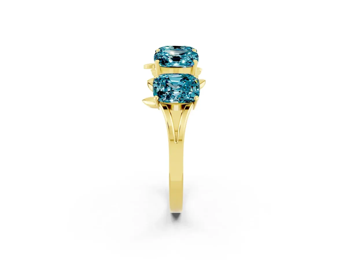 Emerald Cut Blue Topaz Prong-Set Half Eternity Band Yellow gold