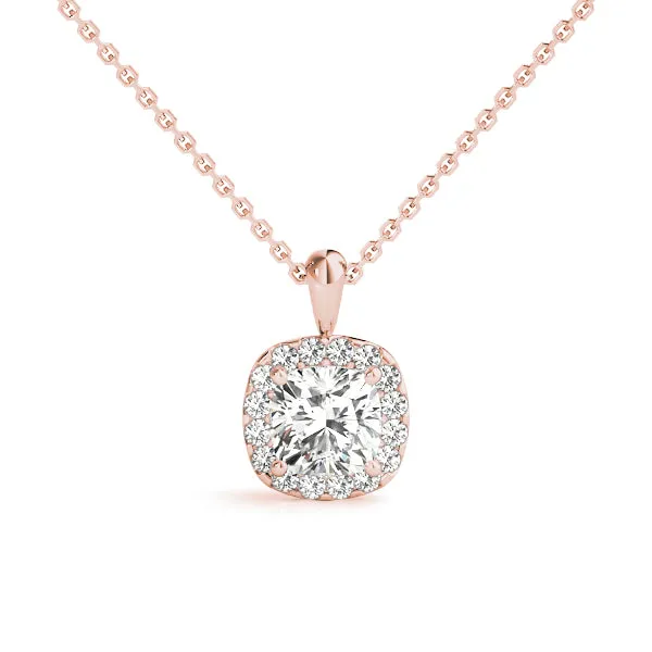 Cushion Halo Diamond Pendant with Four-Prong Setting Rose gold