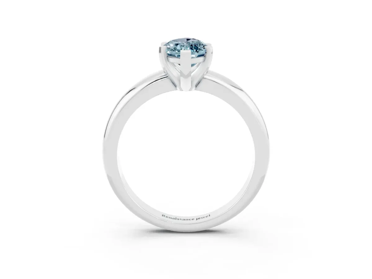 Marquise Cut Aquamarine Solitaire Engagement Ring with Round Band and Four-Prong Setting Silver