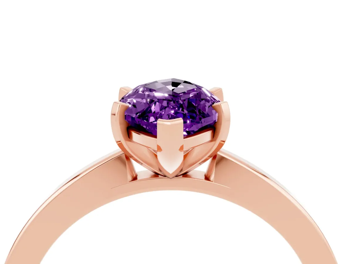 Marquise Cut Amethyst Solitaire Engagement Ring with Classic Band and Four-Prong Setting Rose gold