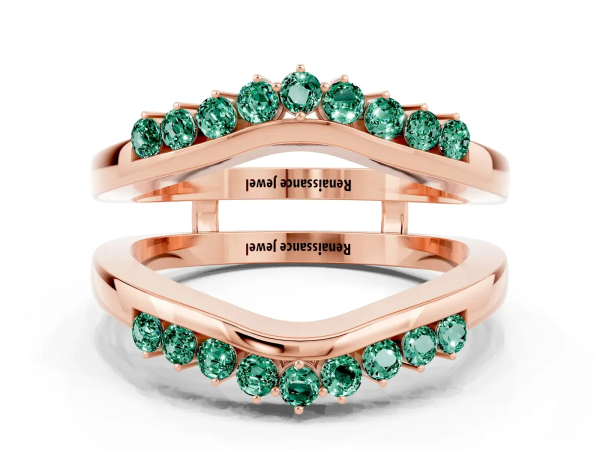 Round Green Sapphire Chevron Contour Band with Prong Setting Rose gold