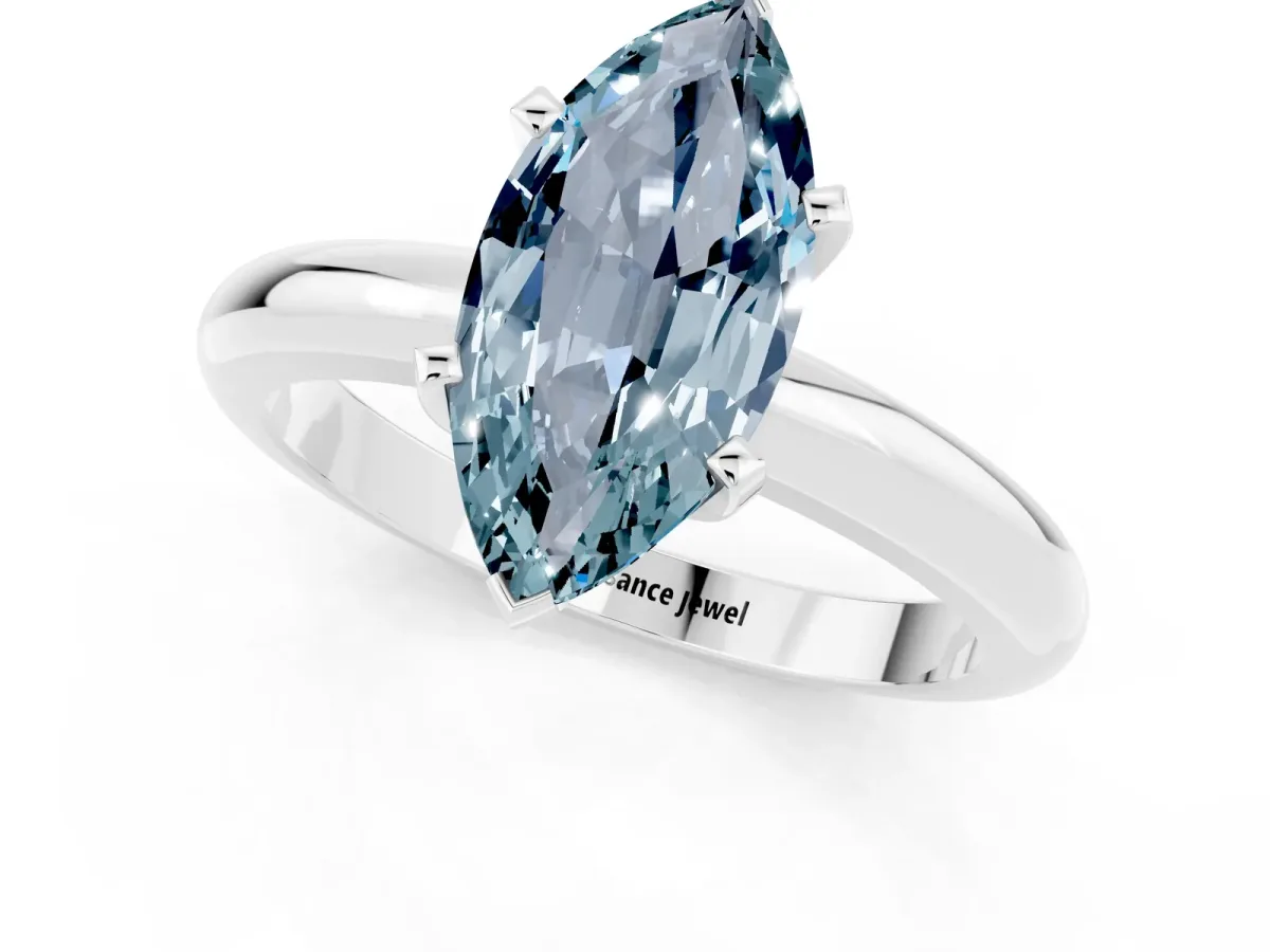Marquise Cut Aquamarine Solitaire Engagement Ring with Round Band and Four-Prong Setting Silver