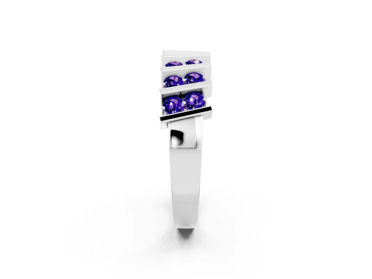 Channel Set Round Tanzanite Anniversary Band with Vertical Prongs Platinum