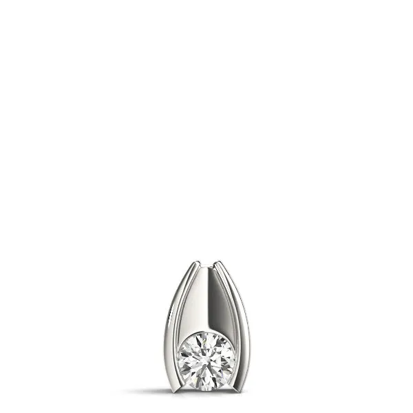 Round Bezel Solitaire Pendant with V-Prong Setting Silver