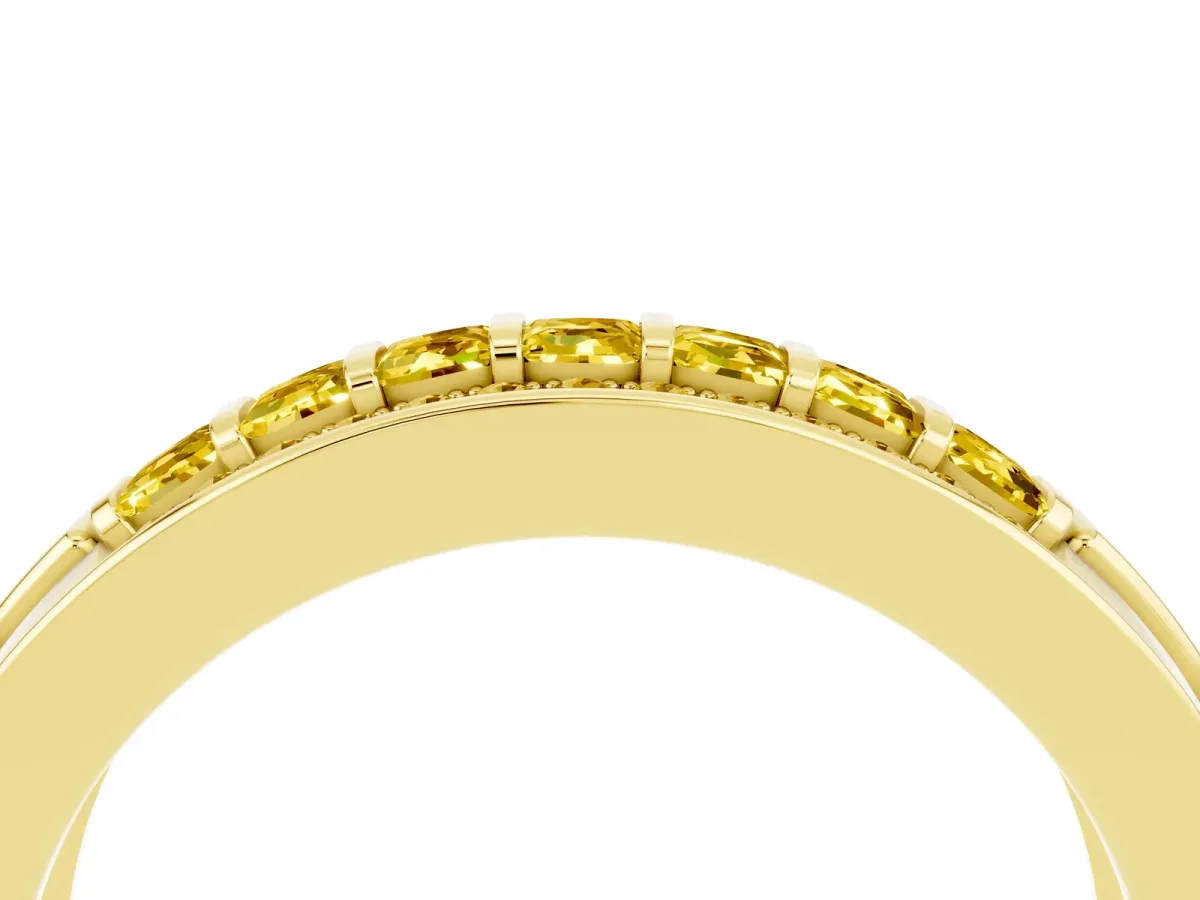 Bar-Set Princess Cut Yellow Sapphire Pavé Band Yellow gold
