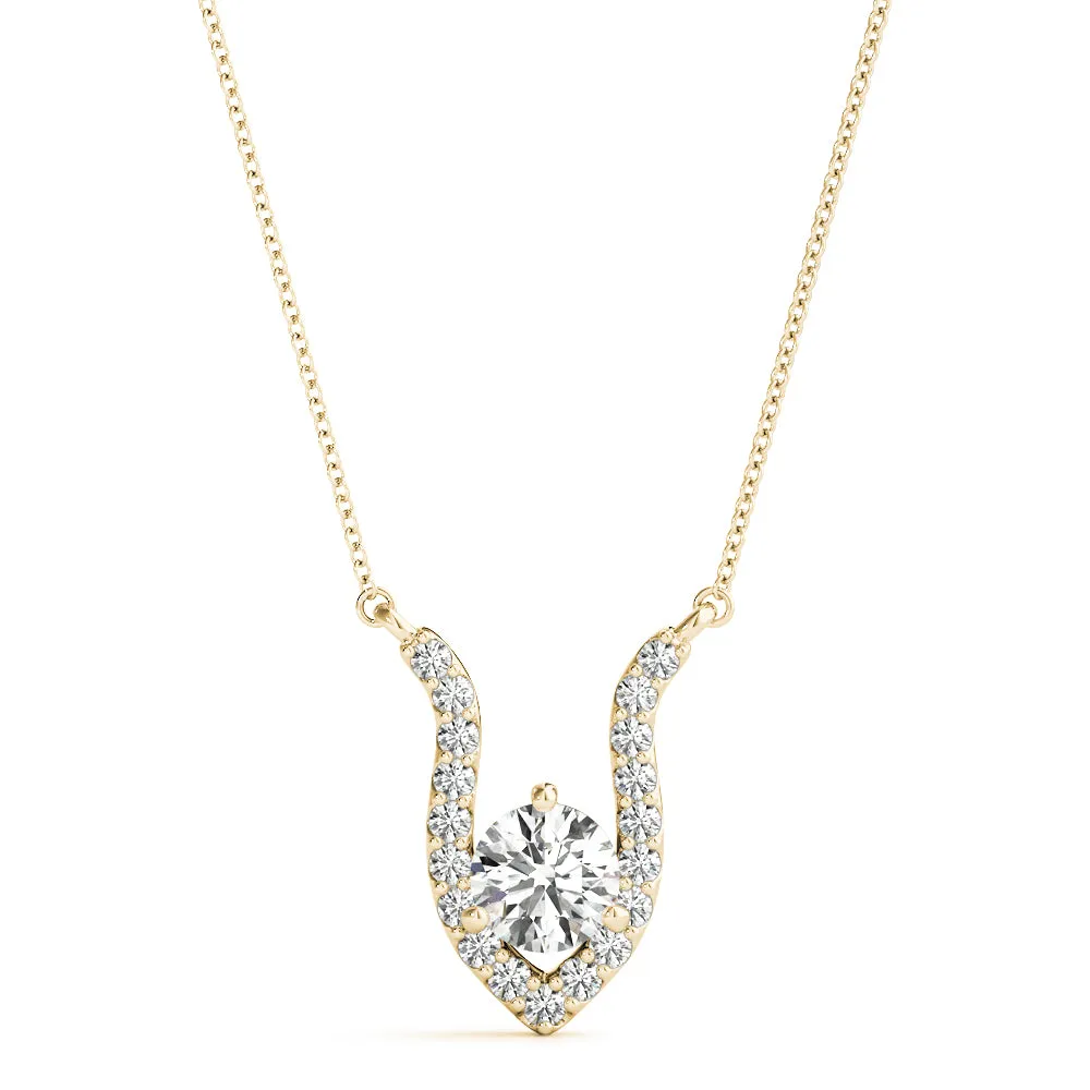 Round Brilliant Halo Prong-Set Pendant Yellow gold