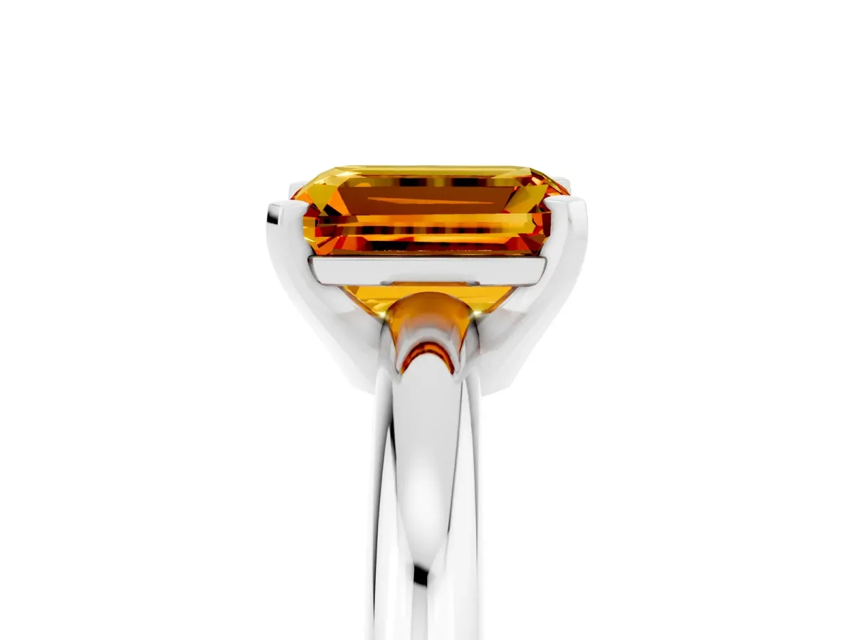 Emerald Cut Citrine Solitaire Engagement Ring with Round Band and Four-Prong Setting White gold